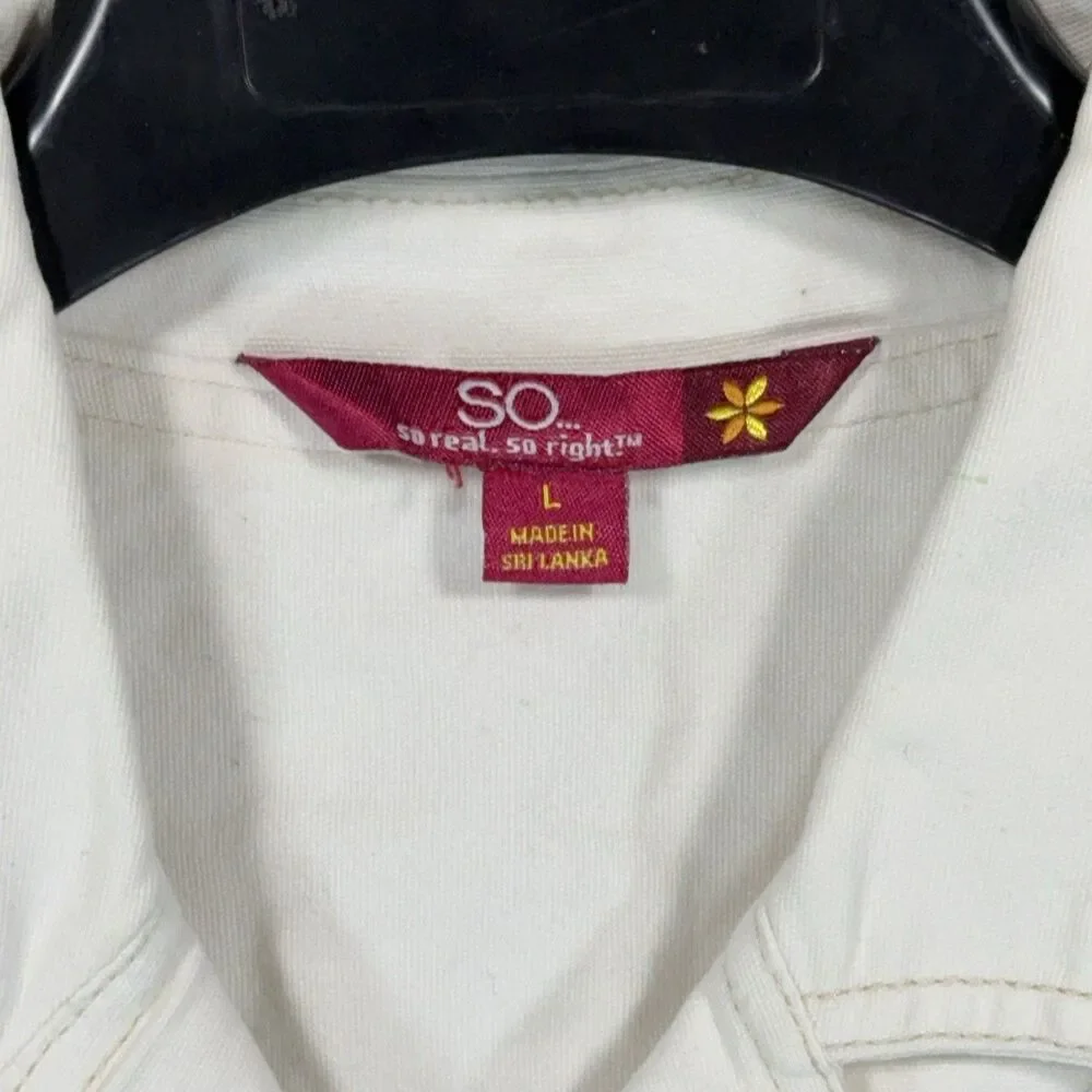 SO Women L White Denim Trucker Jacket Jean Crop Aesthetic Y2K Minimalist Chic - Picture 3 of 11